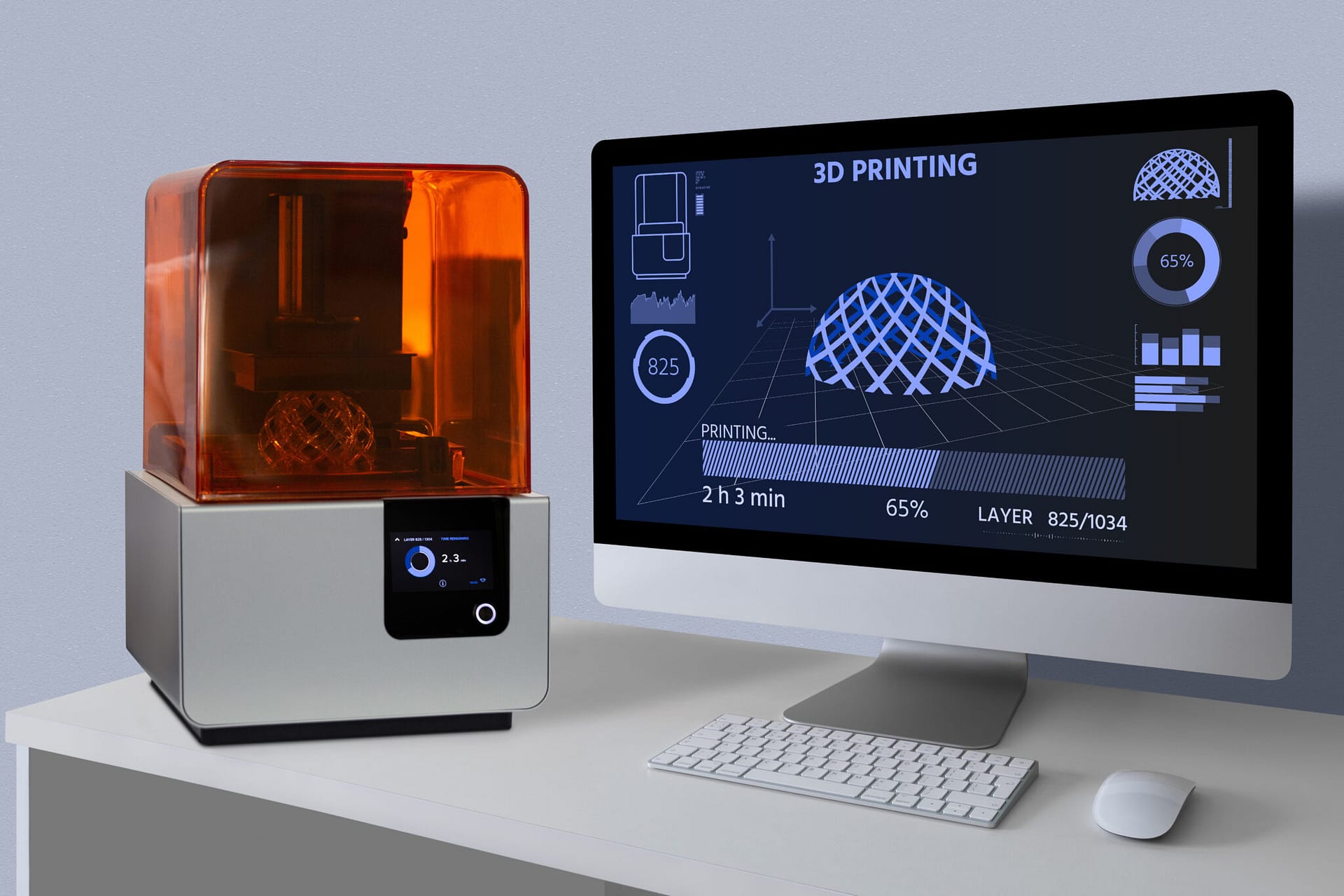 A 3d printer in the laboratory prints a structure from a photopo